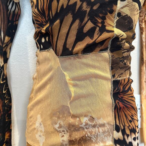 Fuzzi Patchwork Mesh Midi Dress SMALL Slinky Bodycon Designer Mockneck $700 - Picture 14 of 14